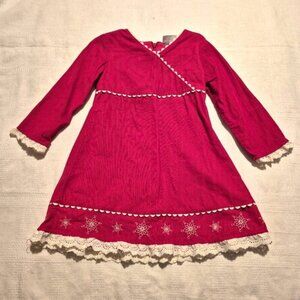 Hanna Andersson girls size 100 or 4 red corduroy dress with white embroidery